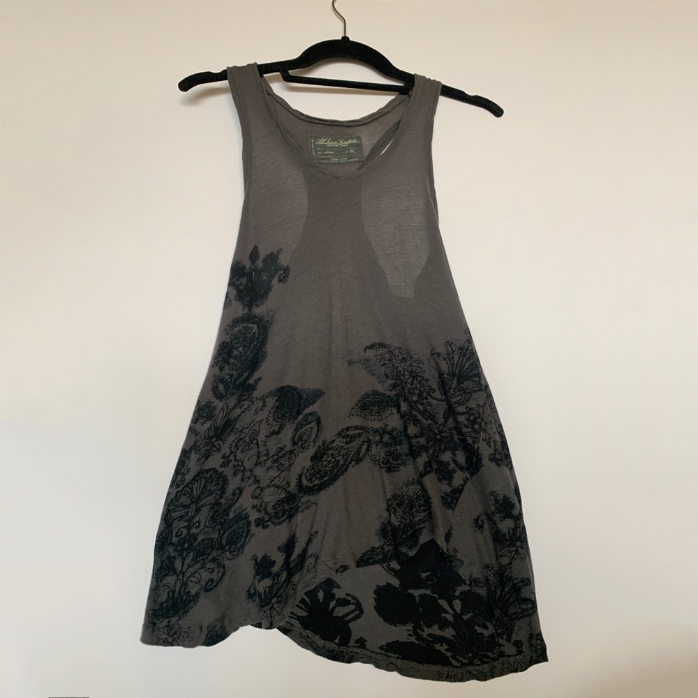 All Saints sheer asymmetric floral print tank top.